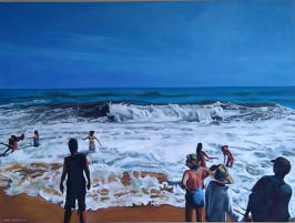 beach scene by Elaine Conneely in oil on canvas