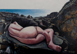 nude on the rocks oil on canvas