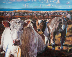 oil painting of a cow and calf in connemara